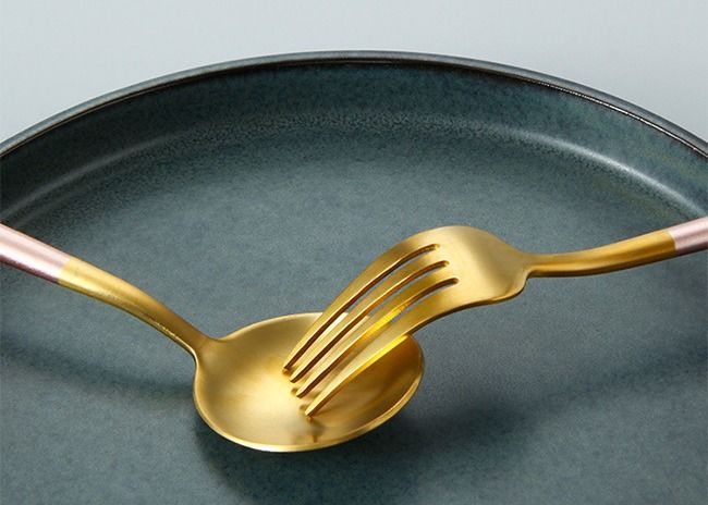 FDA Gold And Pink Plated Stainless Steel Cutlery Set For Wedding